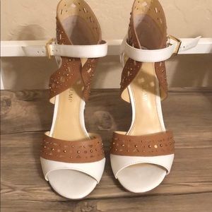 White with brown heels
